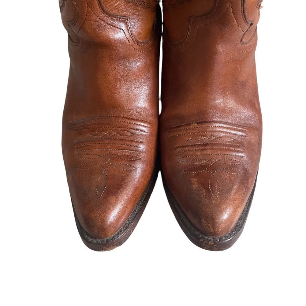 TOM HOUSTON Vintage Brown Leather Western Cowboy Boots 7 - Picture 2 of 13